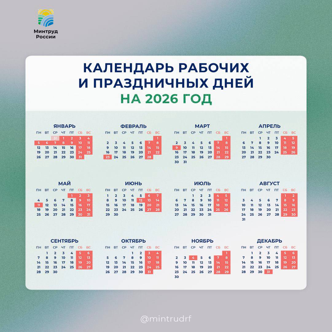 Новогодние каникулы для россиян в 2026 году продлятся 12 дней подряд